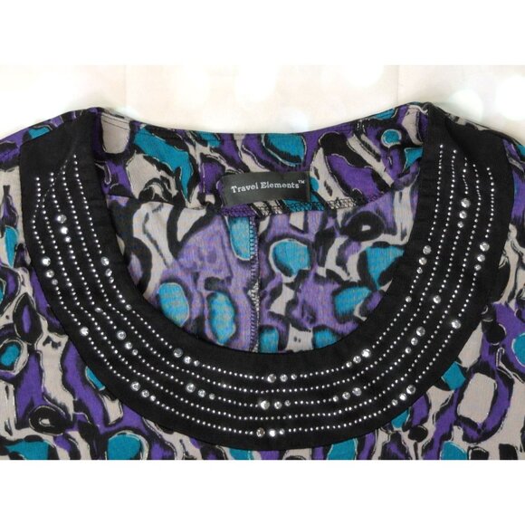 Travel Elements Womens Plus Size 2XL Stretch Print Tunic Top Embellished - Picture 2 of 9